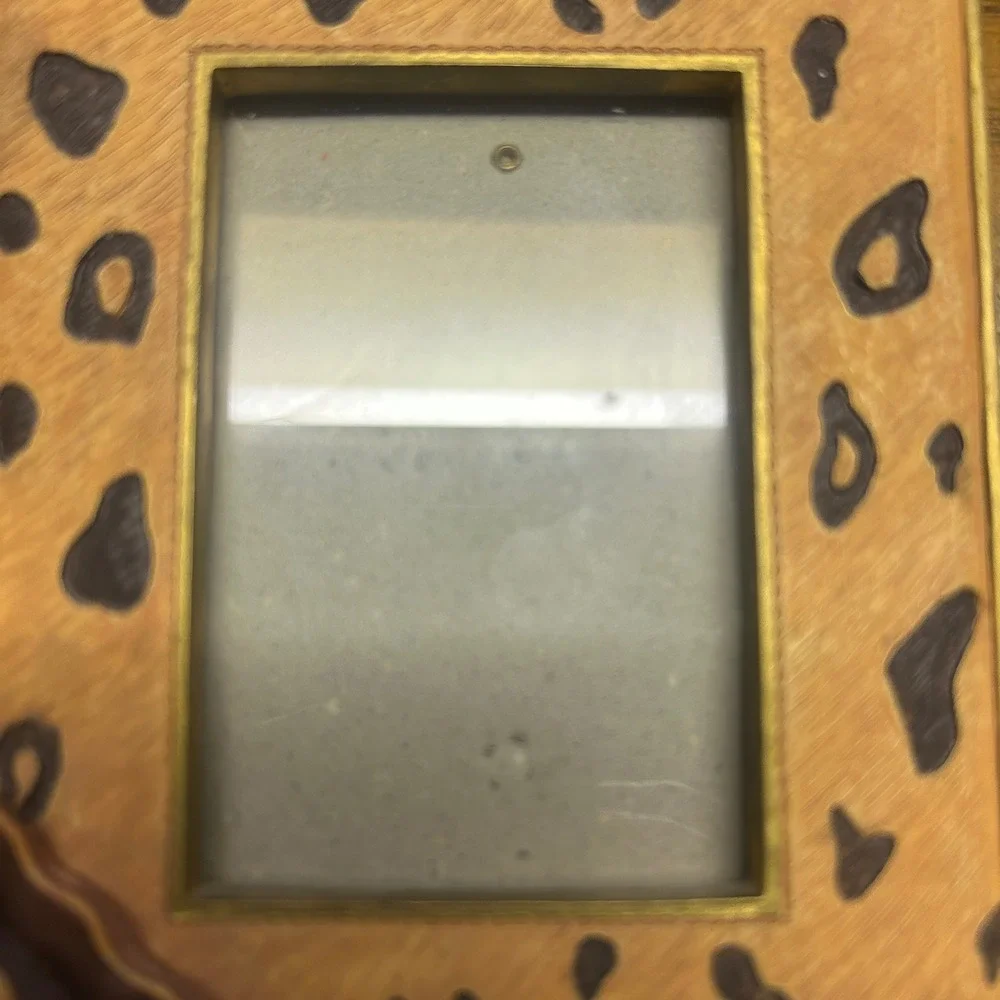 Custom Sarna Jungle Beat Picture Frame 3x5 Leopard Print Hand Painted Vintage